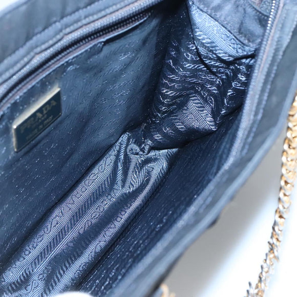 PRADA Hand Bag Nylon Navy Gold Auth 126301