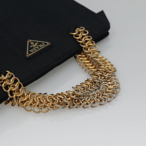 PRADA Hand Bag Nylon Navy Gold Auth 126301