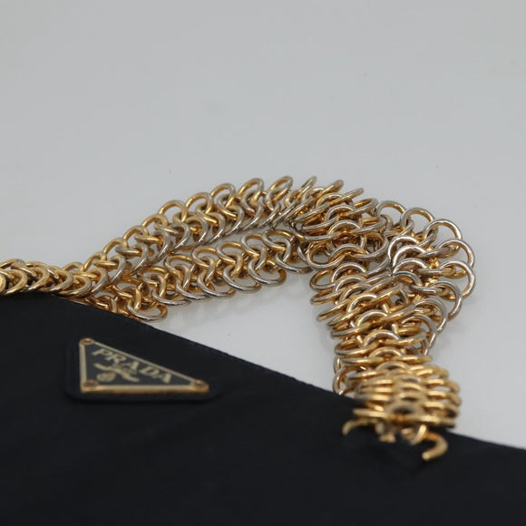 PRADA Hand Bag Nylon Navy Gold Auth 126301