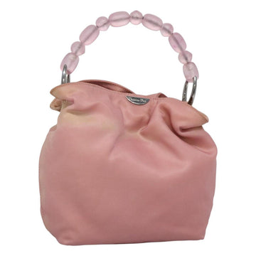 Christian Dior Maris Pearl Hand Bag Nylon Pink Auth 126304
