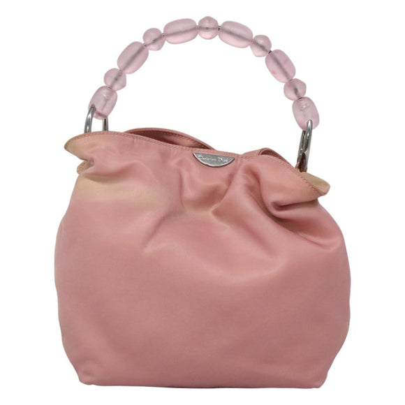 Christian Dior Maris Pearl Hand Bag Nylon Pink Auth 126304
