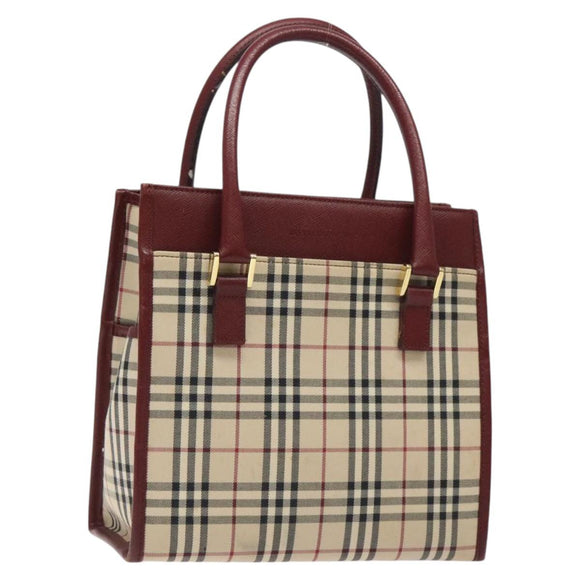 BURBERRY Nova Check Hand Bag Canvas Beige Gold Auth 126305