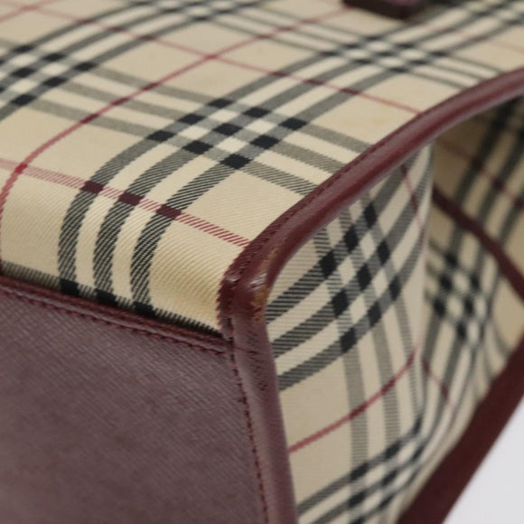 BURBERRY Nova Check Hand Bag Canvas Beige Gold Auth 126305