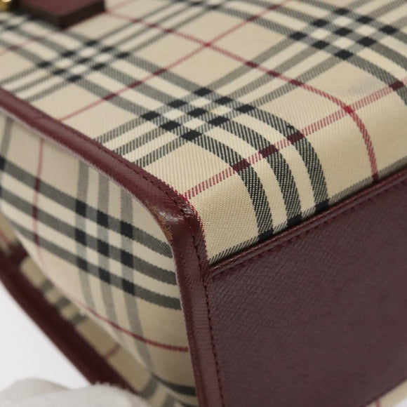 BURBERRY Nova Check Hand Bag Canvas Beige Gold Auth 126305