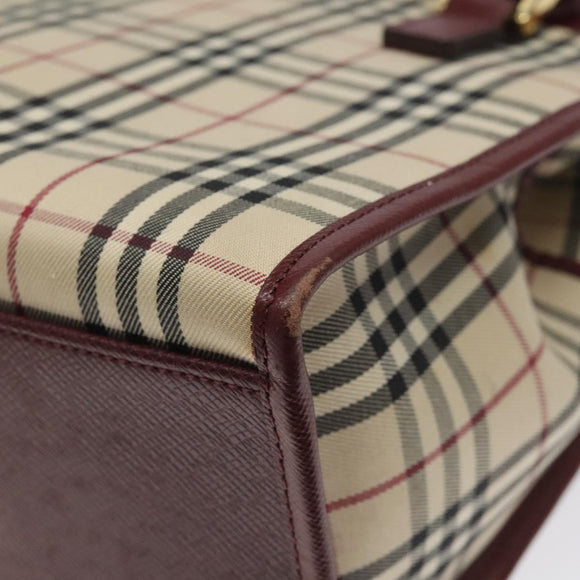 BURBERRY Nova Check Hand Bag Canvas Beige Gold Auth 126305