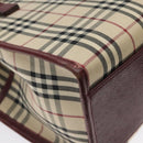 BURBERRY Nova Check Hand Bag Canvas Beige Gold Auth 126305-13