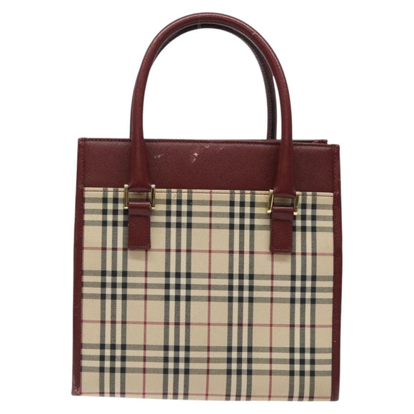 BURBERRY Nova Check Hand Bag Canvas Beige Gold Auth 126305