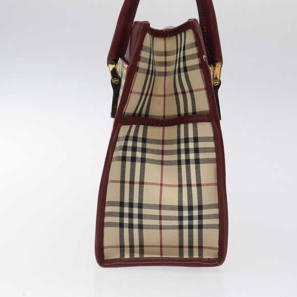 BURBERRY Nova Check Hand Bag Canvas Beige Gold Auth 126305