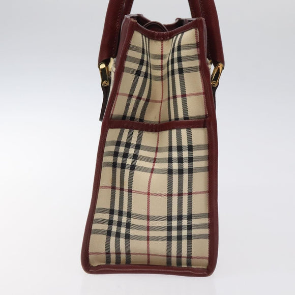BURBERRY Nova Check Hand Bag Canvas Beige Gold Auth 126305