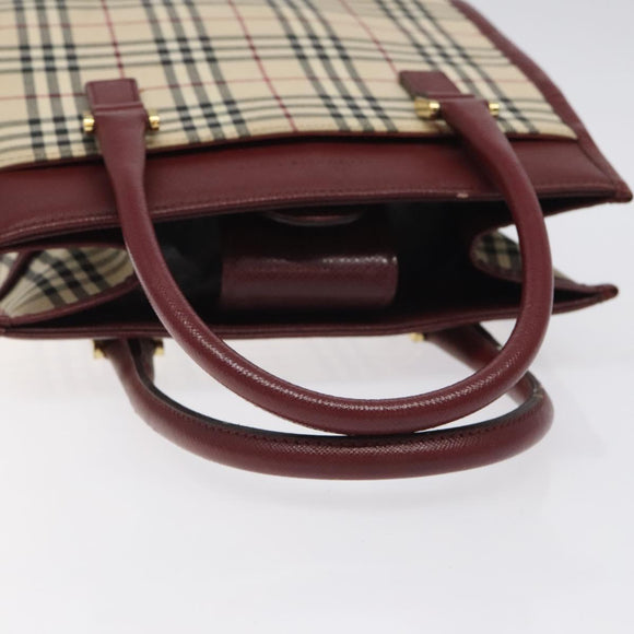 BURBERRY Nova Check Hand Bag Canvas Beige Gold Auth 126305