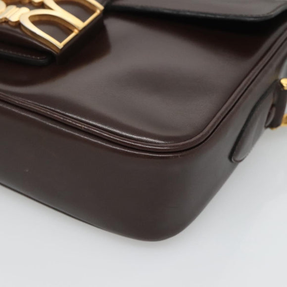 CELINE Shoulder Bag Leather Brown Gold Auth 126330