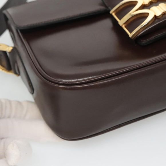 CELINE Shoulder Bag Leather Brown Gold Auth 126330