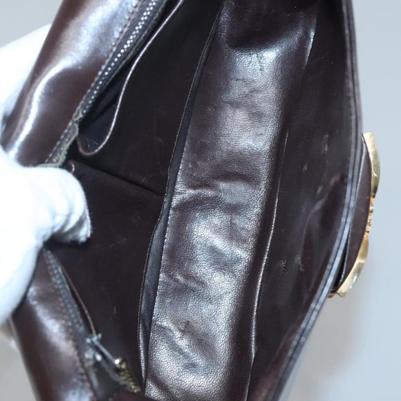 CELINE Shoulder Bag Leather Brown Gold Auth 126330