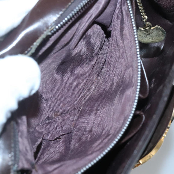 CELINE Shoulder Bag Leather Brown Gold Auth 126330