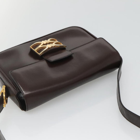CELINE Shoulder Bag Leather Brown Gold Auth 126330