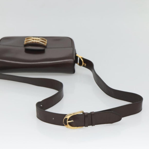 CELINE Shoulder Bag Leather Brown Gold Auth 126330