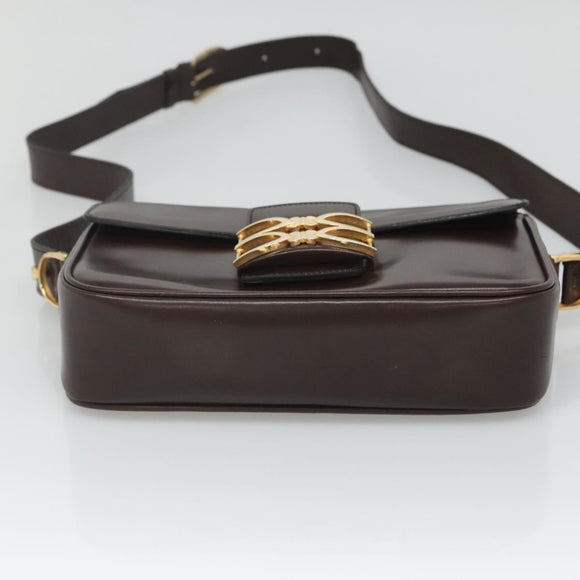 CELINE Shoulder Bag Leather Brown Gold Auth 126330