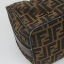 FENDI Zucca Canvas Vanity Pouch Black Brown Gold Auth 126334-13