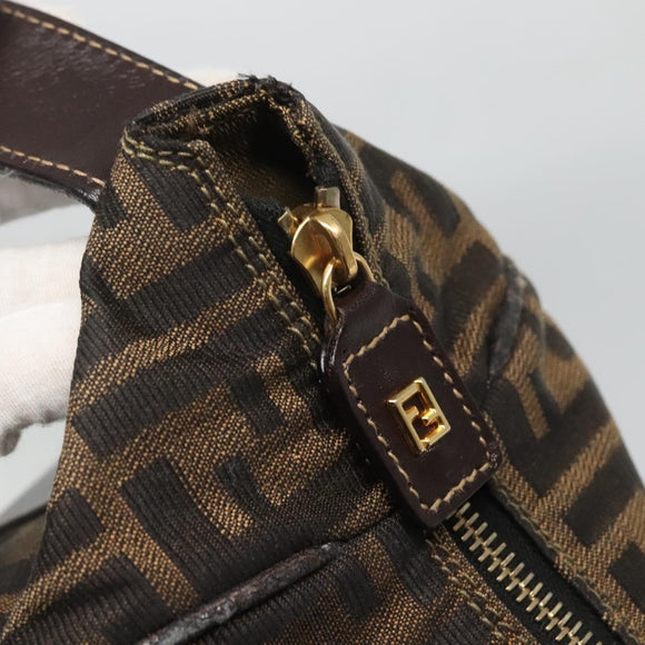 FENDI Zucca Canvas Vanity Pouch Black Brown Gold Auth 126334