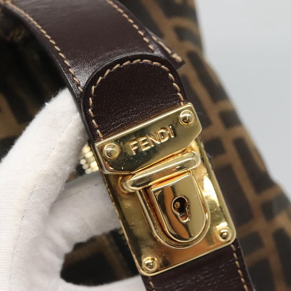 FENDI Zucca Canvas Vanity Pouch Black Brown Gold Auth 126334