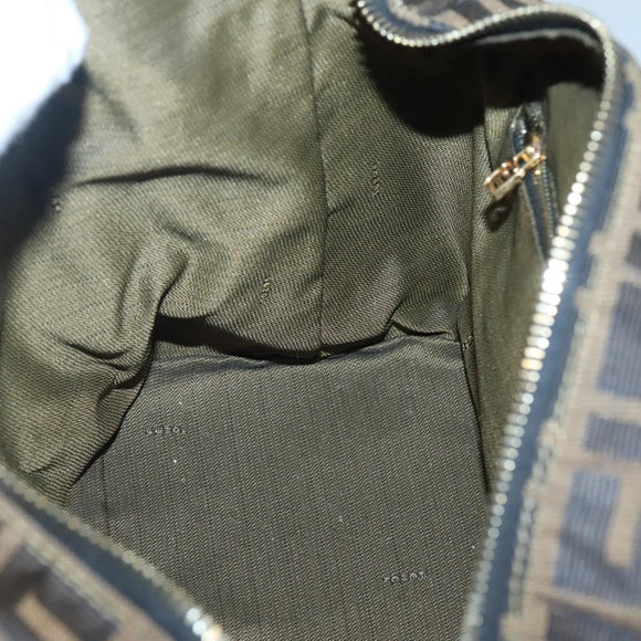 FENDI Zucca Canvas Vanity Pouch Black Brown Gold Auth 126334