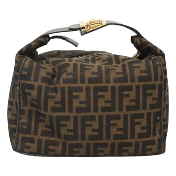 FENDI Zucca Canvas Vanity Pouch Black Brown Gold Auth 126334 - 0