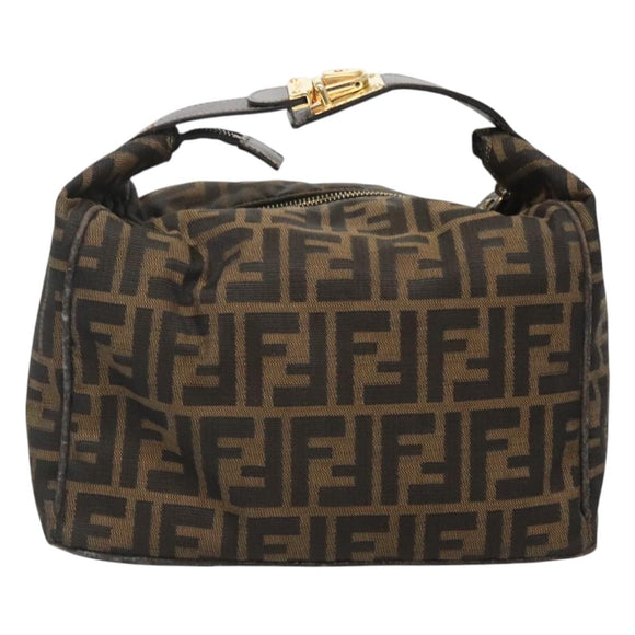 FENDI Zucca Canvas Vanity Pouch Black Brown Gold Auth 126334