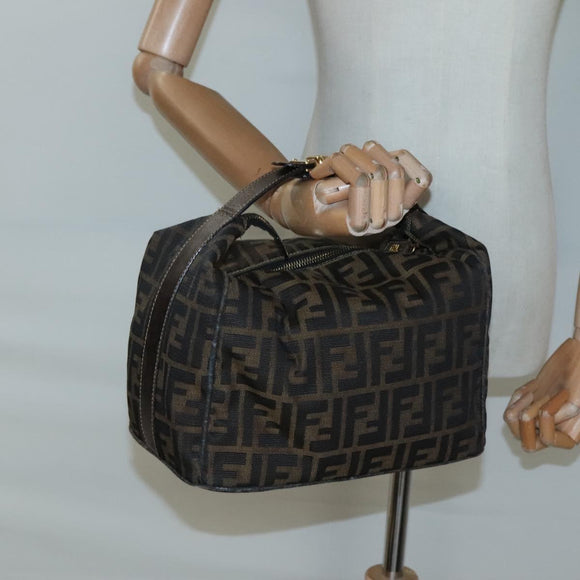 FENDI Zucca Canvas Vanity Pouch Black Brown Gold Auth 126334