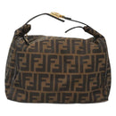 FENDI Zucca Canvas Vanity Pouch Black Brown Gold Auth 126334-3