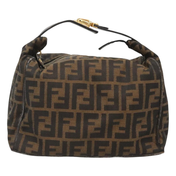 FENDI Zucca Canvas Vanity Pouch Black Brown Gold Auth 126334
