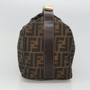 FENDI Zucca Canvas Vanity Pouch Black Brown Gold Auth 126334-4