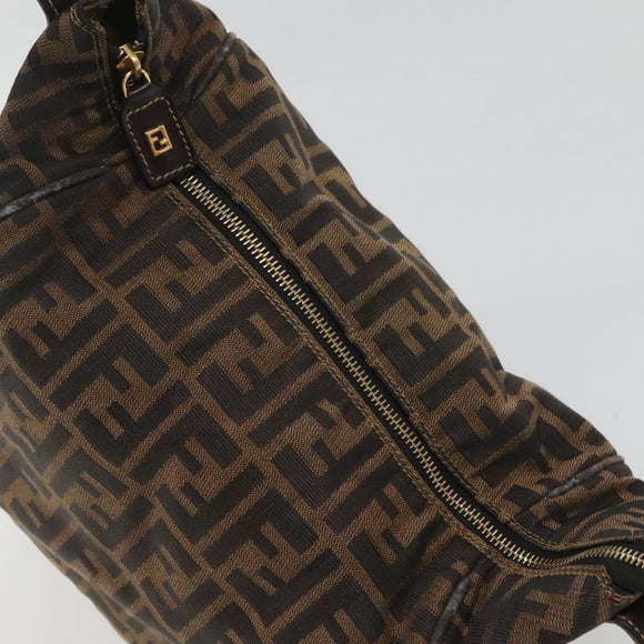 FENDI Zucca Canvas Vanity Pouch Black Brown Gold Auth 126334