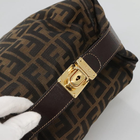 FENDI Zucca Canvas Vanity Pouch Black Brown Gold Auth 126334