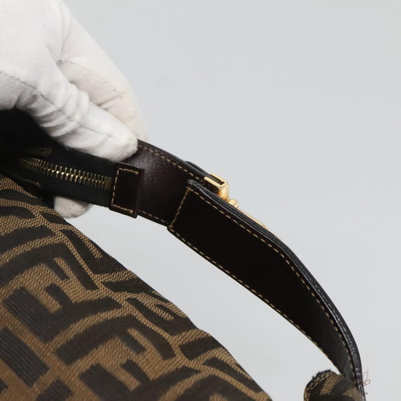 FENDI Zucca Canvas Vanity Pouch Black Brown Gold Auth 126334