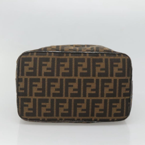 FENDI Zucca Canvas Vanity Pouch Black Brown Gold Auth 126334
