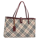 BURBERRY Nova Check Blue Label Tote Bag Nylon Beige Silver Auth 126337-1