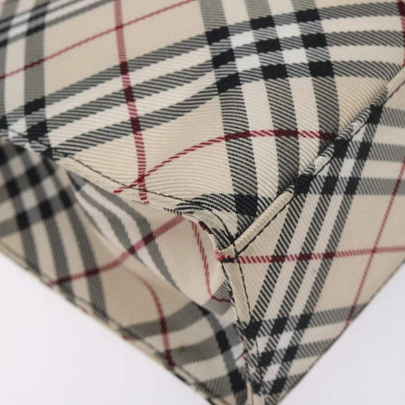 BURBERRY Nova Check Blue Label Tote Bag Nylon Beige Silver Auth 126337