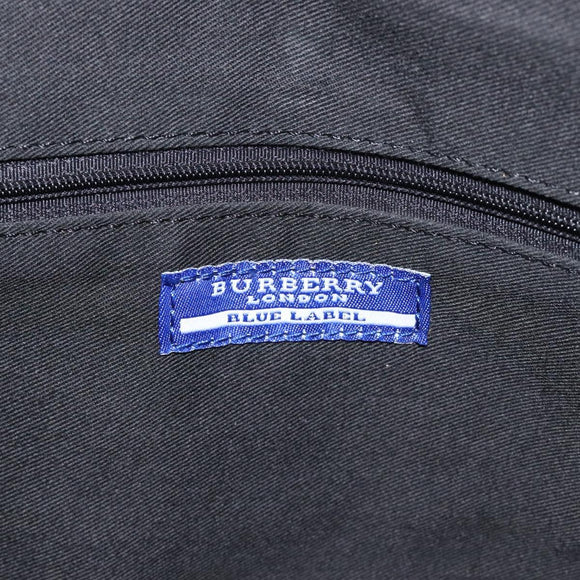 BURBERRY Nova Check Blue Label Tote Bag Nylon Beige Silver Auth 126337