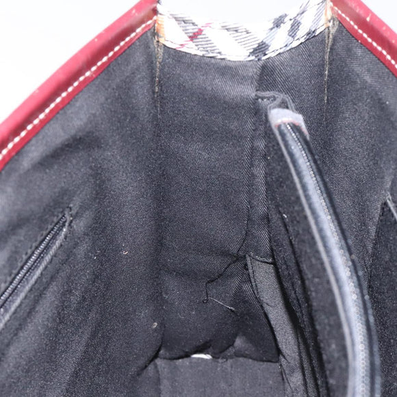 BURBERRY Nova Check Blue Label Tote Bag Nylon Beige Silver Auth 126337