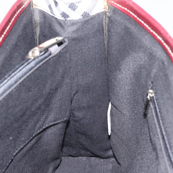 BURBERRY Nova Check Blue Label Tote Bag Nylon Beige Silver Auth 126337