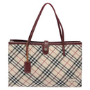 BURBERRY Nova Check Blue Label Tote Bag Nylon Beige Silver Auth 126337-13