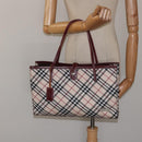 BURBERRY Nova Check Blue Label Tote Bag Nylon Beige Silver Auth 126337-24