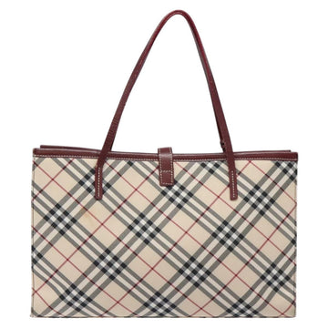 BURBERRY Nova Check Blue Label Tote Bag Nylon Beige Silver Auth 126337 - 0