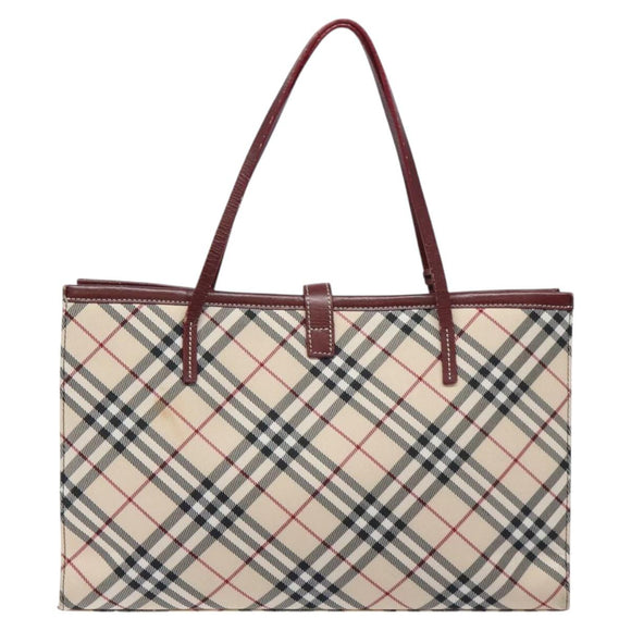 BURBERRY Nova Check Blue Label Tote Bag Nylon Beige Silver Auth 126337