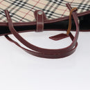 BURBERRY Nova Check Blue Label Tote Bag Nylon Beige Silver Auth 126337-7