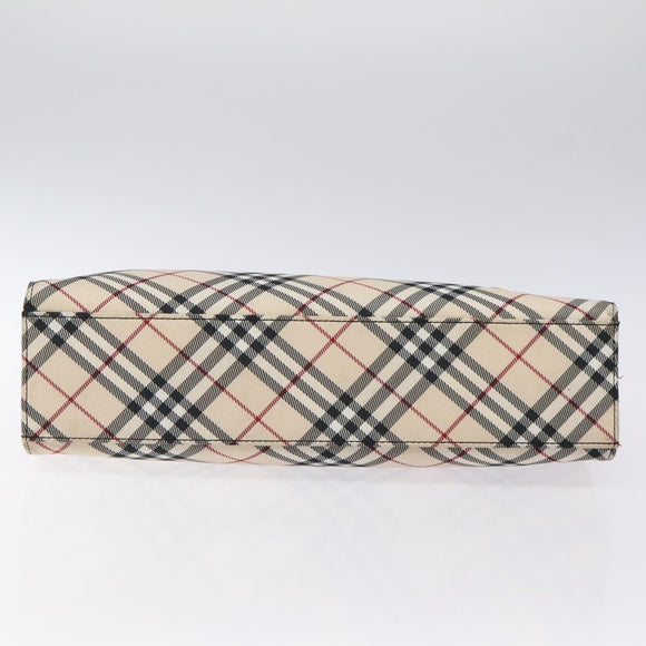 BURBERRY Nova Check Blue Label Tote Bag Nylon Beige Silver Auth 126337