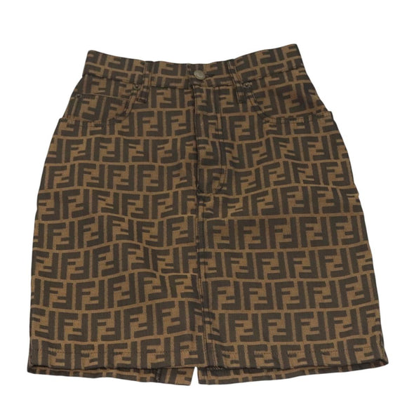 FENDI Zucca Canvas Skirt Black Brown Auth 126349V