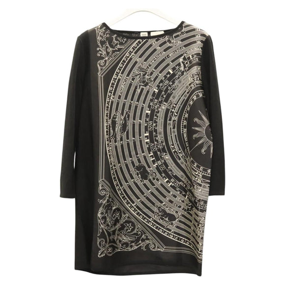 HERMES Tunic Shirt ""DIES ET HORE"" Silk Black Auth 126350
