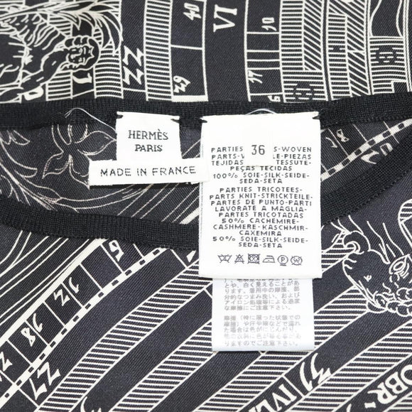 HERMES Tunic Shirt ""DIES ET HORE"" Silk Black Auth 126350