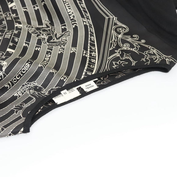 HERMES Tunic Shirt ""DIES ET HORE"" Silk Black Auth 126350